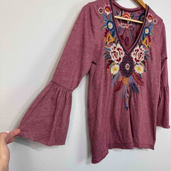 Johnny Was Womens Darielle Flute Sleeve Tee Floral Embroidered Blackberry Medium - Picture 5 of 11